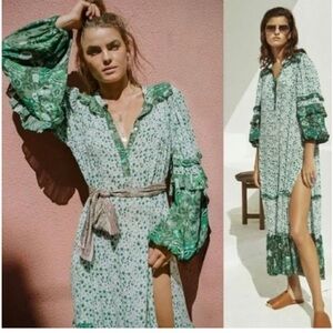Spell & The Gypsy Winona Boho Maxi Gown Dress in Ivy Green Size Small